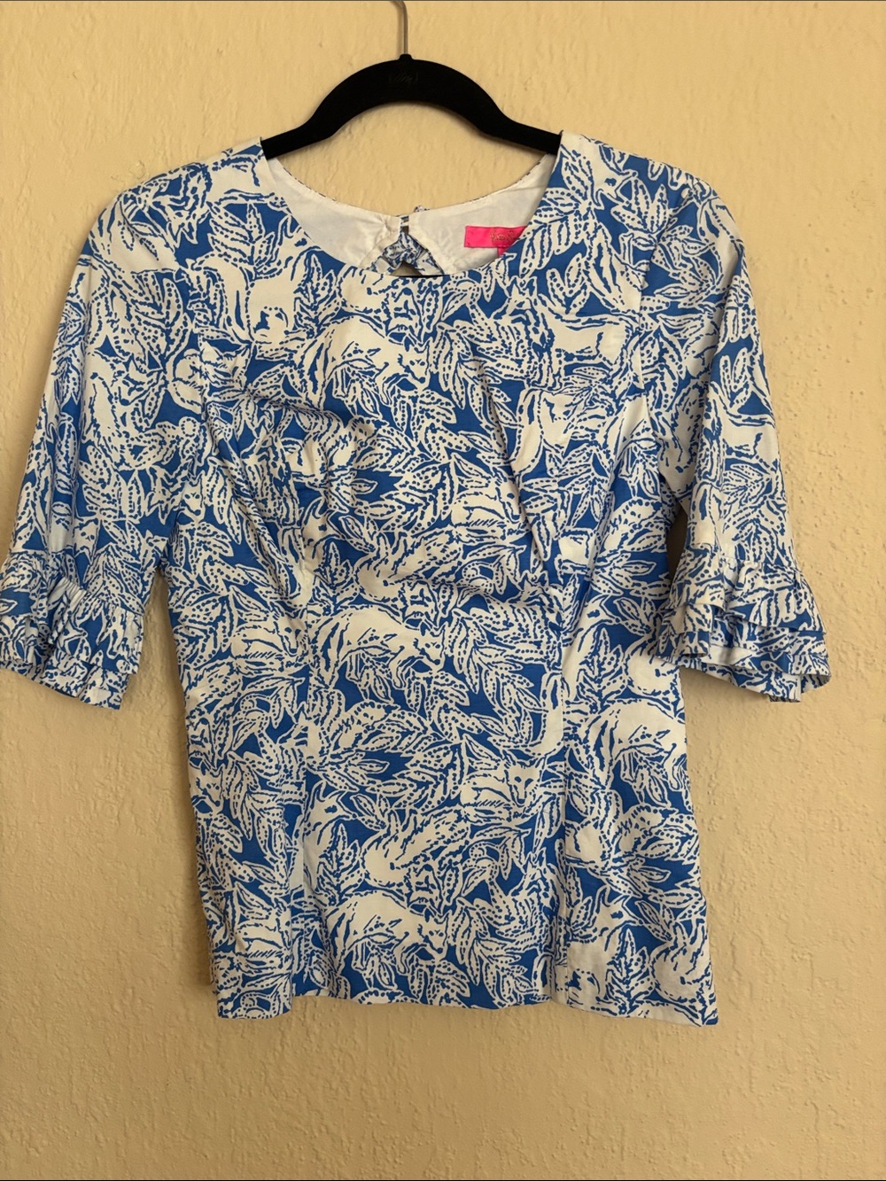Lilly Pulitzer White and Blue Botanical Print Blouse